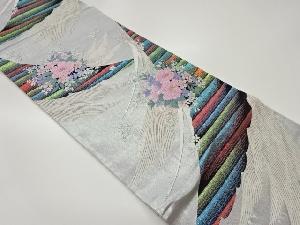 花々に変わり羽根・横縞模様織出し袋帯